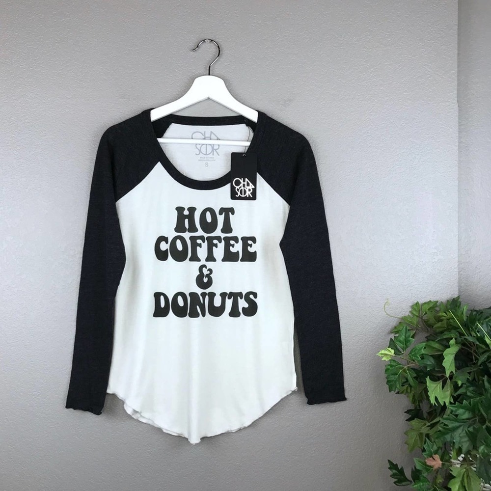 NWT Chaser Coffee & Donuts Long Sleeve Raglan Tee